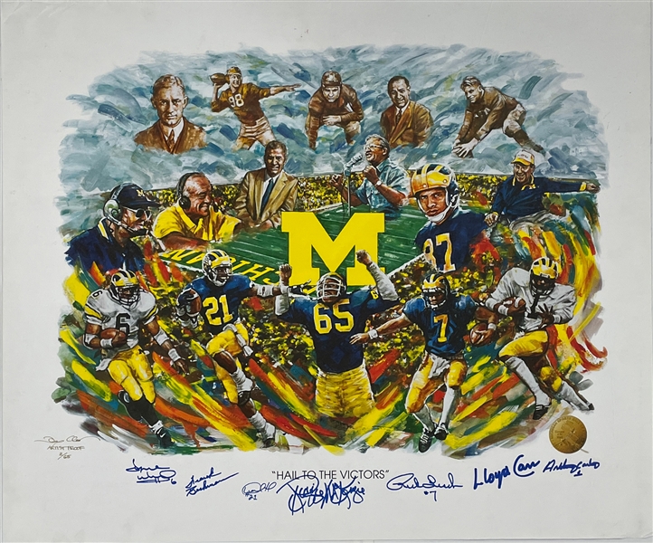 University of Michigan “Hail to the Victors” Limited Edition (2/65) Artists Proof Giclee Signed by Desmond Howard, Anthony Carter, Tyrone Wheatley and Others