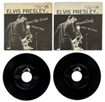 1956 Elvis Presley RCA Victor 45 RPM Singles “Hound Dog” / “Don’t Be Cruel” (2 Different) With Both Sleeve Variations - Early Indianapolis Pressings