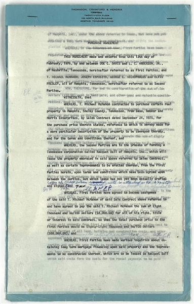 February 1976 Elvis Presley Signed Contract for "Presleys Center Courts" - Initialed FOUR TIMES! (BAS)