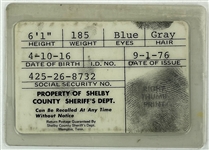 Vernon Presley's Shelby County Sheriff's Department ID Card - From Sandy Miller