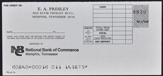 E.A. Presley National Bank of Commerce Deposit Slip from His Personal Checkbook