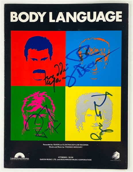 Queen Band-Signed Sheet Music "Body Language" Freddie Mercury, Brian May, Roger Taylor, John Deacon (BAS)