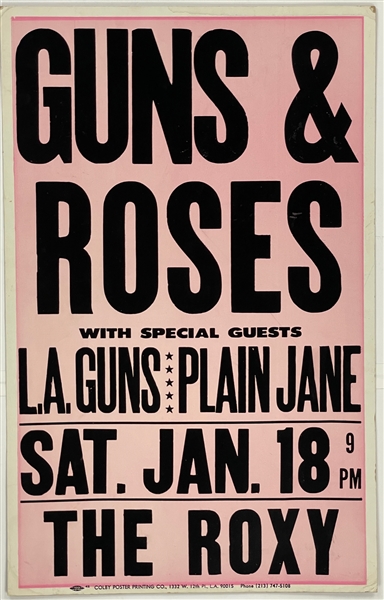 1986 Guns N Roses Concert Poster for January 18, 1986, Show at The Roxy in Los Angeles - From The Collection Raz Cue (GNRs First Manager)