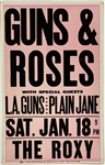 1986 Guns N' Roses Concert Poster for January 18, 1986, Show at The Roxy in Los Angeles - From The Collection Raz Cue (GNR's First Manager)