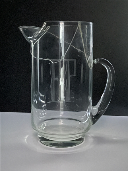 1950s Elvis Presley "EP" Monogrammed Glass Pitcher - Used in His Bedroom at Graceland - Given to His Uncle Earl 