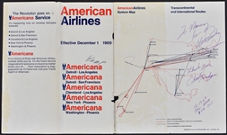 1969 Elvis Presley Signed American Airlines Map - Date 12-17-69 - Also Signed by Charlie Hodge (PSA)