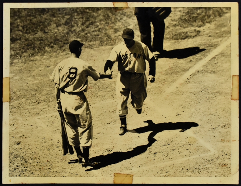 1940 Jimmie Foxx and Ted Williams Original News Service Photo – Ted Congratulates Foxx at the Plate After Homerun!!