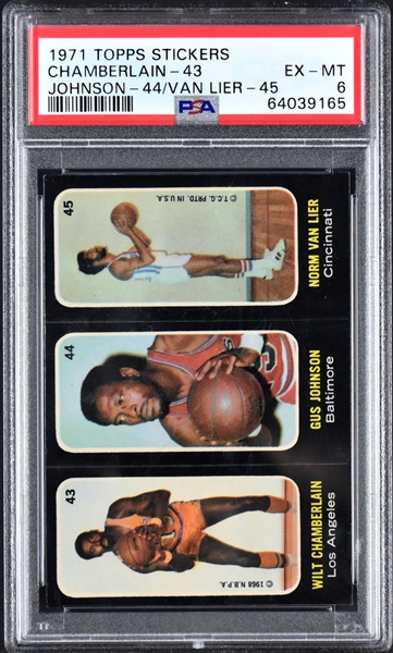 1971 Topps Basketball Stickers Chamberlain/Johnson/Van Lier PSA EX-MT 6