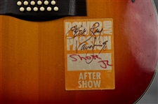 Stevie Ray Vaughan Signed Backstage Pass on a Yamaha 12-String Acoustic Guitar, 1990 Concert Ticket and Two 1980's Guitar Picks (BAS)
