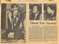 1968 Jimi Hendrix Photographs (2) Taken Backstage at March 21, 1968, Concert in Rochester, New York (2) Plus Six Newspaper Clippings About Show