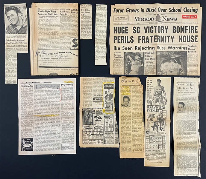 Elvis Presley 1950s and 1960s Newspaper Clippings Collection From Trude Forsher Archive (20+ Pieces)