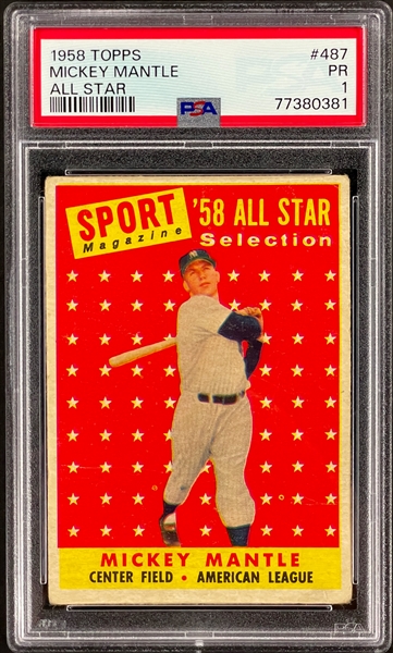 1958 Topps #487 Mickey Mantle All Star - PSA PR 1