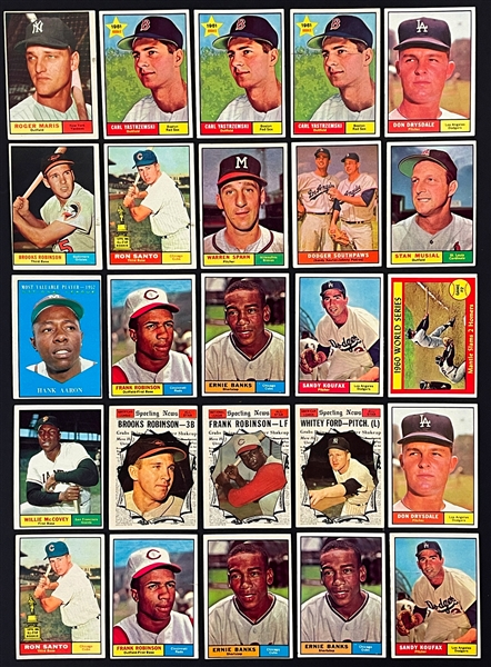 1961 Topps Partial Set (243/587) with Many Hall of Famers and Duplication (357 Total Cards)