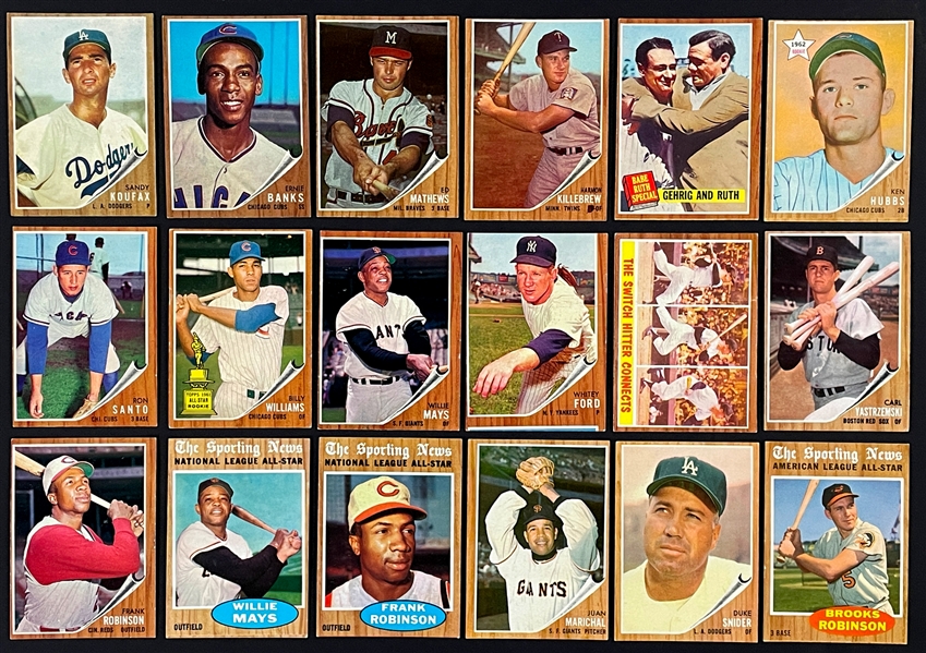 1962 Topps Partial Set (204/598) with Many Hall of Famers and Duplication (290 Total Cards)