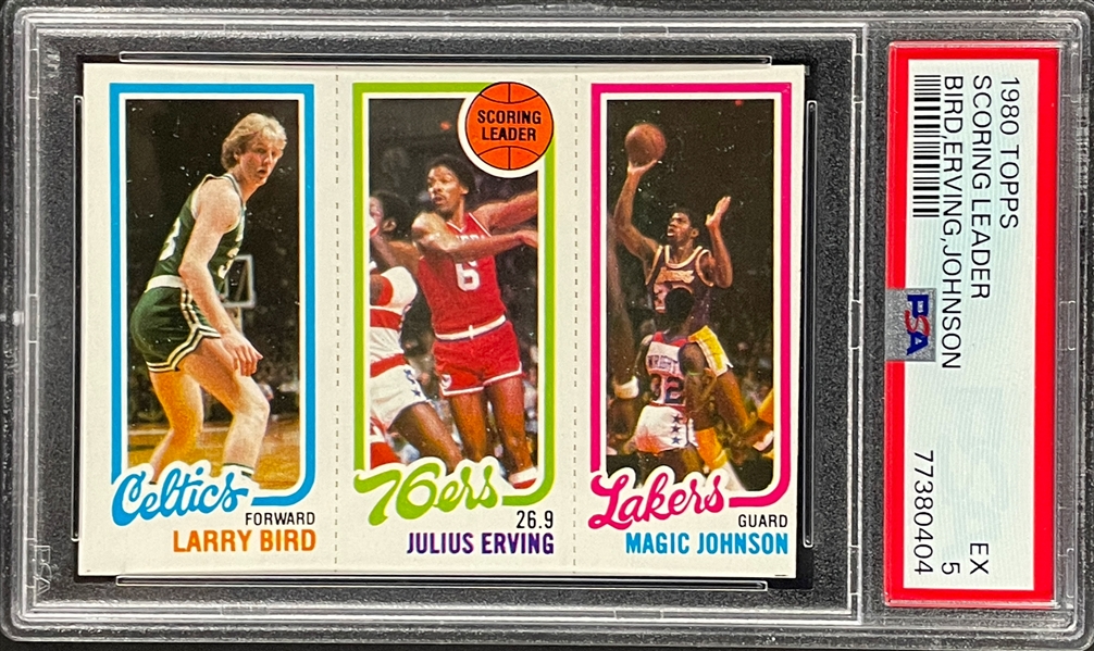 1980 Topps Basketball "Scoring Leaders" Bird/Erving/Johnson - PSA EX 5