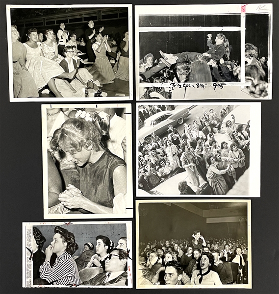 1956-1957 Elvis Presley News Service Photos Collection of Six Featuring Screaming Fans at Concerts and <em>Love Me Tender</em> Opening Night