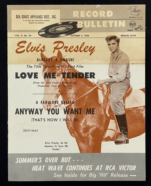 1956 RCA "Record Bulletin" Featuring Elvis Presleys Single <em>Love Me Tender</em>