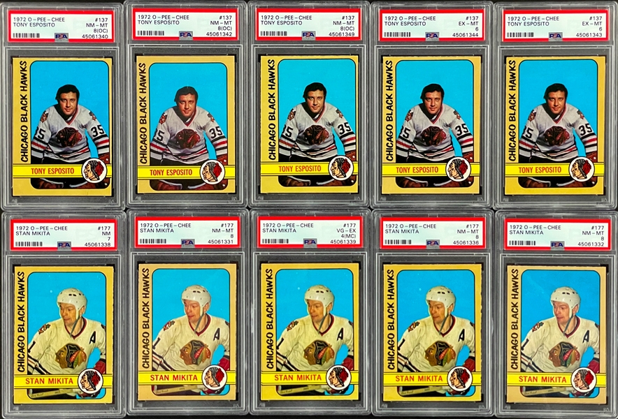 1972-73 O-Pee-Chee Hockey PSA-Graded Collection (10) - #137 Tony Esposito (5) and #177 Stan Mikita (5)