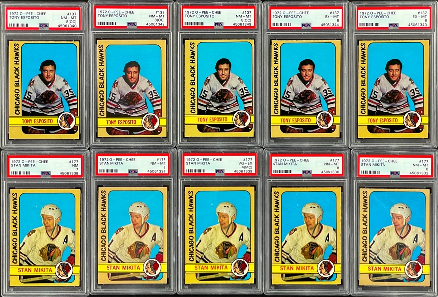 1972-73 O-Pee-Chee Hockey PSA-Graded Collection (10) - #137 Tony Esposito (5) and #177 Stan Mikita (5)