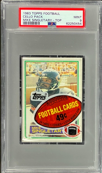 1983 Topps Football Cello Pack - PSA MINT 9 - HOFer Mike Singletary on Top