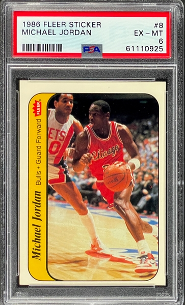 1986 Fleer Basketball Stickers Complete Set (11) Including #8 Michael Jordan PSA EX-MT 6