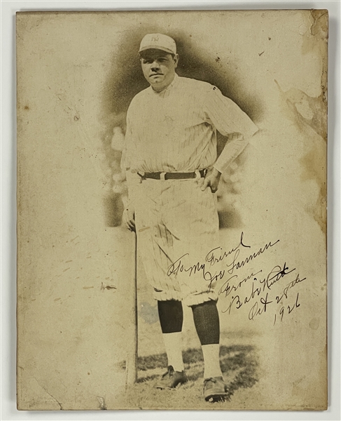 1926 Babe Ruth Signed Photo in His New York Yankee Uniform - Signed on Barnstorming Tour in Iron Mountain, Michigan