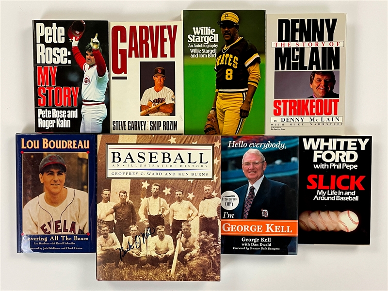 Baseball Hall of Famers and Superstars SIgned Book Collection of Eight Incl. Whitey Ford, Pete Rose, Wilie Stargell and Others (BAS)