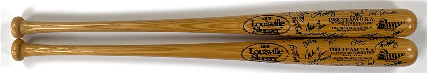 1988 USA Olympic Baseball Team Limited Edition Signed Bats (2) and Photo (BAS)