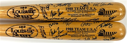 1988 USA Olympic Baseball Team Limited Edition Signed Bats (2) and Photo (BAS)