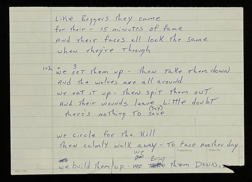 Brad Delp (Boston) Handwritten Lyrics (BAS)
