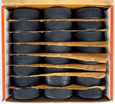 1990's NHL Team Pucks Complete Box of 24 with All NHL Team Logos on One Puck