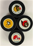 1990's NHL Team Pucks Complete Box of 24 with All NHL Team Logos on One Puck
