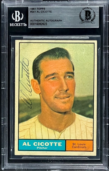 Al Cicotte Signed 1961 Topps Card #241 (BAS)