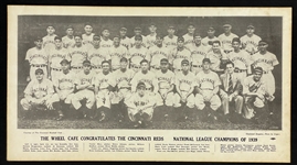 1939 National League Champion Cincinnati Reds Team Pictorial Menu  