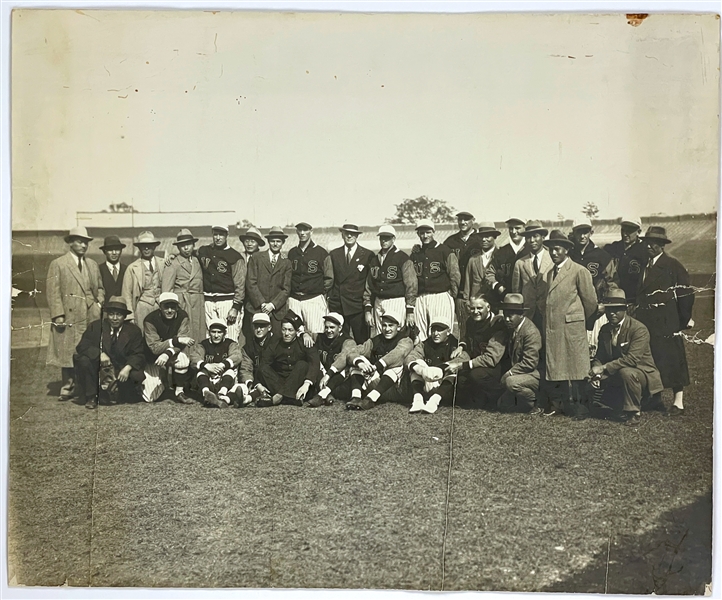 Incredible 1931 Tour of Japan Baseball Team Oversized Team Photo - Featuring Lou Gehrig, Lefty Grove, Mickey Cochrane and Other HOFers