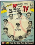 1950's P.F. Flyers Big League Baseball Stars on TV Broadside Featuring Ted Williams, Stan Musial, Yogi Berra and Others