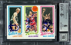 1980 Topps Scoring Leader Bird/Erving/Johnson Signed by All THREE -  Encapsulated with Signatures Graded "10" by Beckett