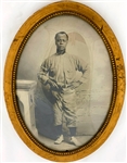 Late 19th Century Imperial Photograph of African American Baseball Player in Ornate Oval Frame