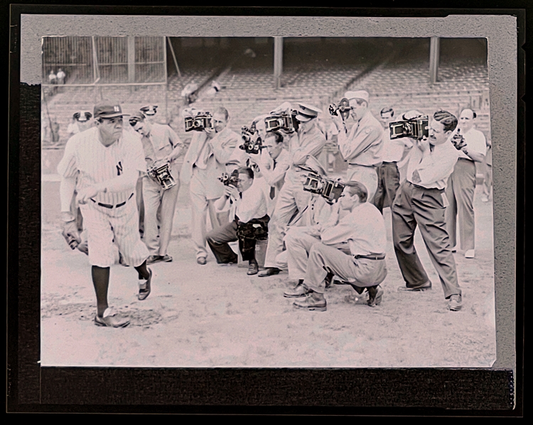 1942 Babe Ruth at Yankee Stadium for "War Bonds Game" Walter Johnson Exhibition - 4x5 Inch Duplicate Negative