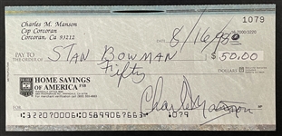 Charles Manson Signed Personal Check for $50 (JSA)