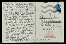 Charles Manson Twice-Signed and Handwritten Photograph Postcard (JSA)