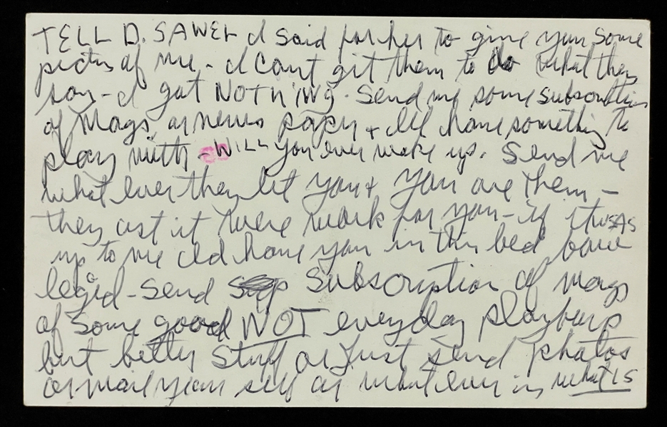 Charles Manson Signed and Handwritten Postcard to Phyllis Wilcox (JSA)
