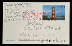 Charles Manson Twice-Signed and Handwritten Postcard (JSA)