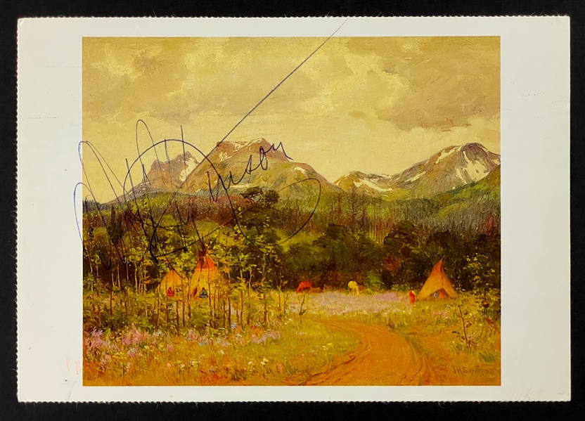 Charles Manson Twice-Signed and Handwritten Postcard with Reference to "The Ranch" (JSA)