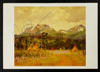 Charles Manson Twice-Signed and Handwritten Postcard with Reference to "The Ranch" (JSA)