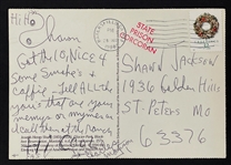 Charles Manson Twice-Signed and Handwritten Postcard with Reference to The Ranch (JSA)