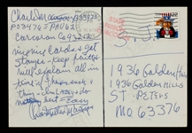 Charles Manson Twice-Signed and Handwritten Photograph Postcard (JSA)