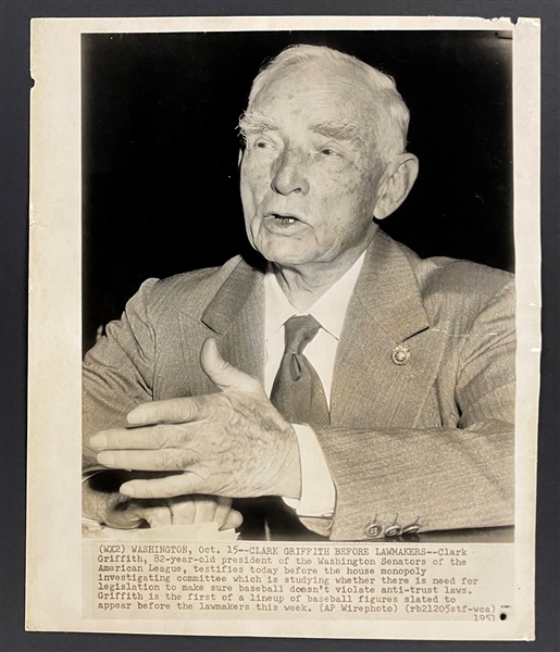 1951 Clark Griffith AP Wire Photo Used for 1960 Fleer #15 Card (Example Included)