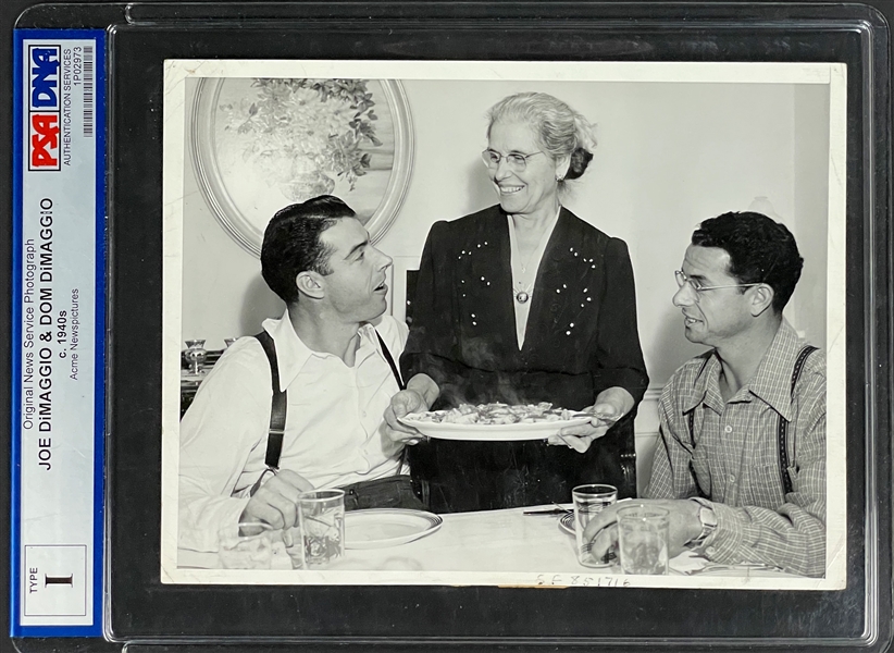 1940s Type I 8x10 Photo of Joe DiMaggio and Dom DiMaggio and Their Mother - PSA/DNA Encapsulated