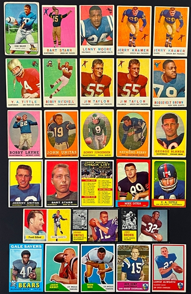 1955 to 1971 Topps, Fleer and Bowman Football Card Shoebox Collection of 465 - Incl. HOFers Brown, Unitas, and Others